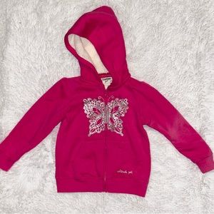 Little Girl Pink Zipper Hoodie with Silver Glitter Butterfly